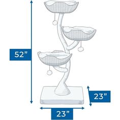 an image of a three tiered water fountain with measurements for the height and width