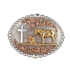 Nocona Men's Cowboy Prayer Oval Belt Buckle 37915 Style number: 37915 Oval belt buckle Cowboy kneeling at cross with trusted horse Raised floral design Beaded edge Antique silver and gold finish  96% zinc, 4% aluminum  Measures 3 1/8" X 3 7/8" All item descriptions are taken directly from the manufactures, unless not available. Some of our items are hand-finished, and specifics can vary between items of the same style.   Shipping Handling Time. Orders are usually processed within 24 hours, and will be sent out on the next business day.    Shipping Costs. Boots purchased within the Continental US or from an APO qualify for  FREE SHIPPING!   International packages will be shipped via USPS Priority Mail.  Shipping Methods. Free shipping shouldn't mean slow shipping.  Unlike many online retail Cowboy Prayer, Nocona Belt, Horse Motif, Beaded Edge, Mens Cowboy, Custom Hats, Silver Cross, Belt Buckle, Belt Buckles