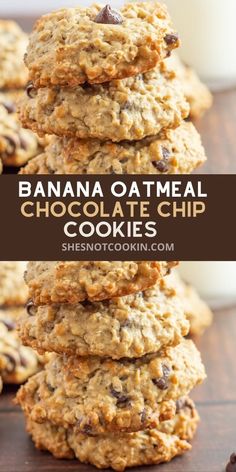 banana oatmeal chocolate chip cookies stacked on top of each other