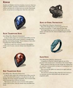 an info sheet describing the different types of rings and their uses in making them look like they're from harry potter