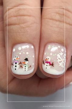 snowman nails design ideas Globe Nails, Snow Globe Nails, Christmas Snowflakes Nails, Snow Nails, Festive Nail Designs, Snowflake Nail Art