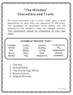 the chocolate fever character sheet for children's literature and reading material, including information about their characters