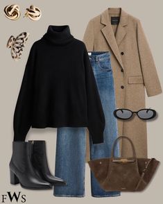 Caramel Coat, Look Boho Chic, Mode Shoes, Jeans Outfit Winter, Mode Tips, Winter Outfit Inspiration, Casual Day Outfits, Winter Mode, Wardrobe Style