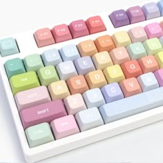 a computer keyboard with colorful keys sitting on top of it's backlit display