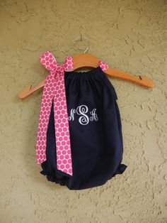 Monogrammed Navy Pillowcase Bubble Romper - sizes 3m - 24m....PERFECT for SUMMER and the BEACH Pillowcase Dress, Bubble Romper, Baby Sewing, Baby Fever, Baby Love, Look Fashion, Pillowcase