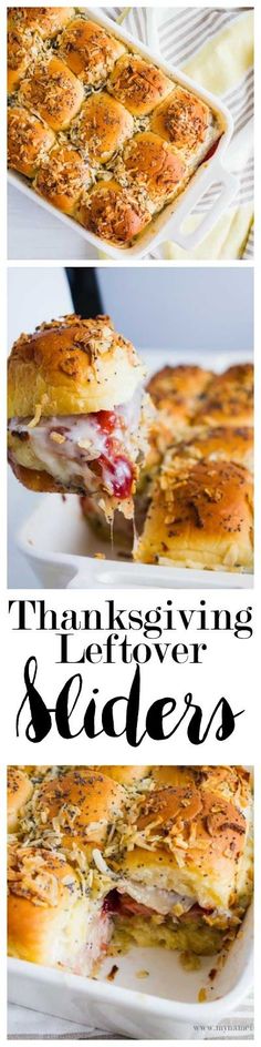 two different views of the same sandwich on a plate with text overlay that says thanksgiving leftovers and sides