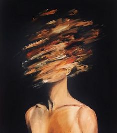 a painting of a woman with her hair in the air