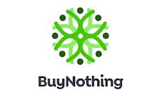 the logo for buy nothing, which is green and has black dots on it's center