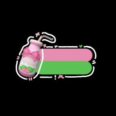 a pink and green sticker with an image of a baby bottle in the middle