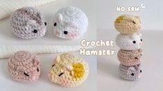 crocheted hamsters are shown in three different colors