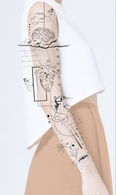 a woman's arm with drawings on it and an image of a human head