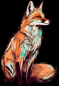 a drawing of a fox sitting on the ground