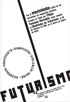 a poster with the words futuraism written in black and white letters on it