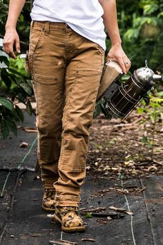 Closeup of Jasmine Joy shown from the waist down Canvas Pants, Double Down, Saddle Brown, A Beast, Work Wear Women, Brown Canvas, Slim Leg, The Next Generation, Pair Of Pants