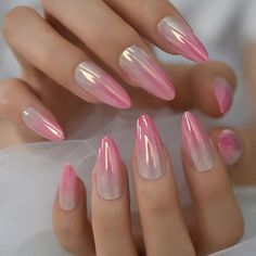 52 Stunning Chrome Nails Design Ideas for Your Next Manicure Nails French Medium, Ombre Nails French, Ombre Chrome Nails, Kiss Press On Nails, Natural Nail Art, Long Press On Nails, Pink Ombre Nails, Ombre Nail Designs, Nails Fake