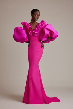 Please email to discuss custom color options info@wdrobeapparel.com True to size 68% polyamide | 32% elastane Made in Toronto | Fabric milled in Italy Dry Clean Only *Note that made-to-order pieces take 22 - 26 weeks to ship. Greta Constantine, Gorgeous Gowns, Looks Style, Couture Dresses, Couture Fashion, Bright Pink, African Fashion, Elegant Dresses, Nasa