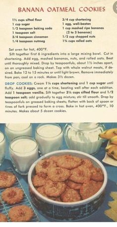 the recipe for banana oatmeal cookies is shown