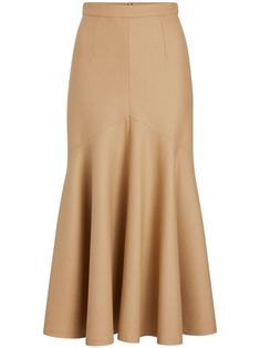 beige wool high-rise rear zip fastening mermaid design pleated skirt straight hem mid-length Beige Flared Evening Skirt, Chic Skirt With Lined Flared Hem, Beige Midi Skirt For Evening, Chic Evening Skirt With Flared Hem, Elegant Evening Skirt With Flared Hem, Chic Pleated Skirt With Flared Hem, Elegant Formal Skirt With Flared Hem, Chic Formal Skirt With Flared Hem, Elegant Fitted Skirt With Flared Hem