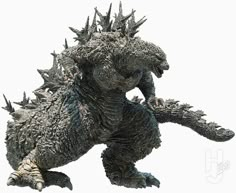 a godzilla like creature with spikes on its head and legs, standing in front of a white background