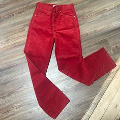 These Are So Cute I Bought Them Last Year And They Are Sold Out Now. Length Is 32 Waist Is 26 They Are Heritage Fit Straight Leg Bright Red Corduroy Wranglers. Perfect For The Holidays I Remember Spending Over $100 On Them And I’ve Never Worn Them. Red Corduroy Jeans For Fall, Fall Red Corduroy Jeans, Fitted Red Corduroy Bottoms, Red Flare Cotton Jeans, Red Fitted Corduroy Bottoms, Retro Red Cotton Jeans, Fitted Red Corduroy Pants, Wrangler Jeans, Bright Red