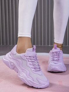 Women's Casual Solid Color Fashionable Simple Front Lace-Up Sneakers Purple Sporty    Plain   All Women Shoes, size features are:Bust: ,Length: ,Sleeve Length: Chic Shoes, Sport Shoes Women, Casual Sneakers Women, Casual Sport Shoes, Shoe Style, Casual Shoes Women, Nice Shoes, Casual Sneakers, Trending Shoes