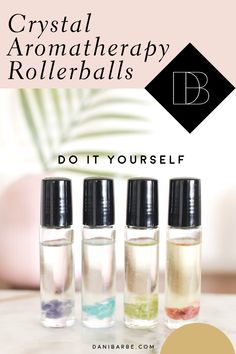 Today we're showing you an easy way to combine the benefits of crystals and essential oils in a travel-friendly aromatherapy rollerball. Click here to learn how to make these creative, amazing smelling essential oil crystal aromatherapy roller balls perfect for a DIY craft night! #DIY #Crystals #EssentialOils #DaniBarbe #TravelSize Crystal Oil Roller, Essential Oil Roller Bottle Recipes, Modern Bohemian Decor, Floral Essential Oils, Essential Oil Roller Balls, Crystal Diy