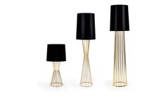 three different types of lamps with the names on each lamp, one black and one white