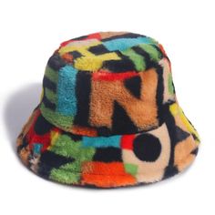 1 piece. Bucket Hats Winter Soft Warm Adjustable Multicolour Rainbow Faux Fur Letter Pattern. Cheap Multicolor Acrylic Beanie, Cheap Multicolor Beanie Hat, Multi Colored Bucket Hat, Bucket Hat Winter, Fluffy Comforter, Faux Fur Bucket Hat, Fur Bucket Hat, Hats Winter, Vintage Bucket