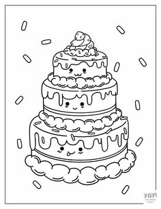 Kawaii cake Kawaii Cake, Tinta Guache, Cartoon Coloring