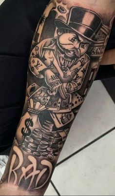 a man's arm with tattoos on it