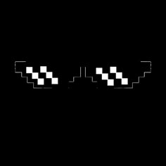 the pixelated glasses are black and white with squares on each side, as if they were from an 8 - bit video game