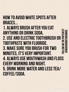 #Braces tips to avoid white spots! Invisible Teeth Braces, Braces Food, After Braces, Runner Tips, Teeth Whitening Dentist, Adult Braces, Braces Tips, Getting Braces, Healthy Teeth And Gums