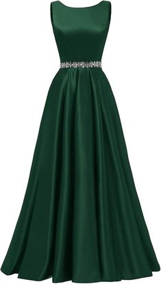 Satin Bateau Neck Prom Dresses Long for Women A-Line Beaded Ruched Evening Formal Party Ball Gowns with Pockets Green 8 at Amazon Women’s Clothing store Prom Dresses 2024 Green, Forest Green Ball Gown, Basic Prom Dress, Green Gown Elegant, Green Colour Dress, Slytherin Dresses, Forest Green Prom Dress, Long Satin Dresses, Formal Dresses For Wedding