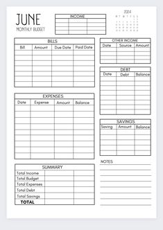 the printable june calendar is shown in black and white, with dates for each month