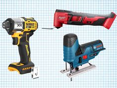 three different types of power tools are shown in this image, one is for drillers and the other has a cordless screwdriver