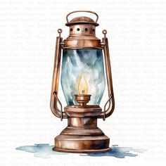 a watercolor painting of an old fashioned lantern