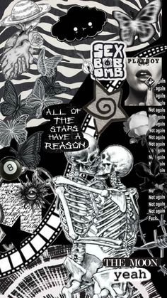 a collage of various images and words on a black background with white lettering that reads all of the stars have fallen