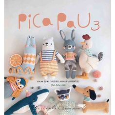 the book cover for animal friends of picapu's is shown with stuffed animals