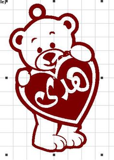 a teddy bear holding a heart with the word love on it's chest in red