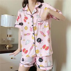 Nighty Dress, Korean Pajamas, Cotton Pajama Set Women, Summer Pajama Set, Girls Nightgown, Night Pajama, Cotton Pajamas Women, Summer Cartoon, Cat Moon