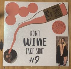 an advertisement for wine is shown on the floor with two women standing next to each other