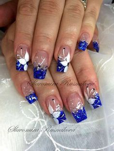 Bright Nail Designs, Blue Nail Art Designs, Butterfly Nail Designs, Fancy Nail Art, Nail Designs Ideas, Art Deco Nails, Classy Nail Designs