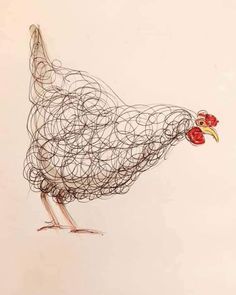 a drawing of a chicken made out of wire