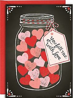 a valentine's day card with hearts in a jar