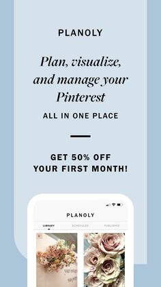 an iphone with the text plan, ensure and manage your pinterest all in one place get 80 % off your first month