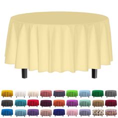 round tablecloths with different colors and designs