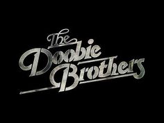 the doobie brothers logo is shown in black and silver on a dark background with white lettering