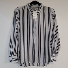 Nwt. This Top Is In Excellent Condition. See Pics For Details. Length 25" Classic H&m Spring Blouse, Classic H&m Blouse For Spring, Classic Spring Blouse By H&m, Classic Blue Top From H&m, Classic Blue H&m Top, H&m Summer Office Tops, H&m Spring Workwear Shirt, H&m Spring Office Tops, H&m Office Tops For Spring