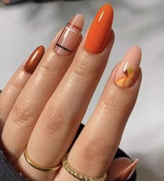 Fall Thanksgiving Nails, Nails For Fall, Simple Fall Nails, Pumpkin Nails, Cute Nails For Fall, November Nails, Seasonal Nails, Almond Acrylic Nails, Thanksgiving Nails