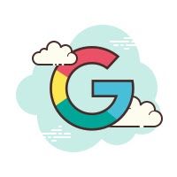 the google logo with clouds in the sky and rainbows on it's side